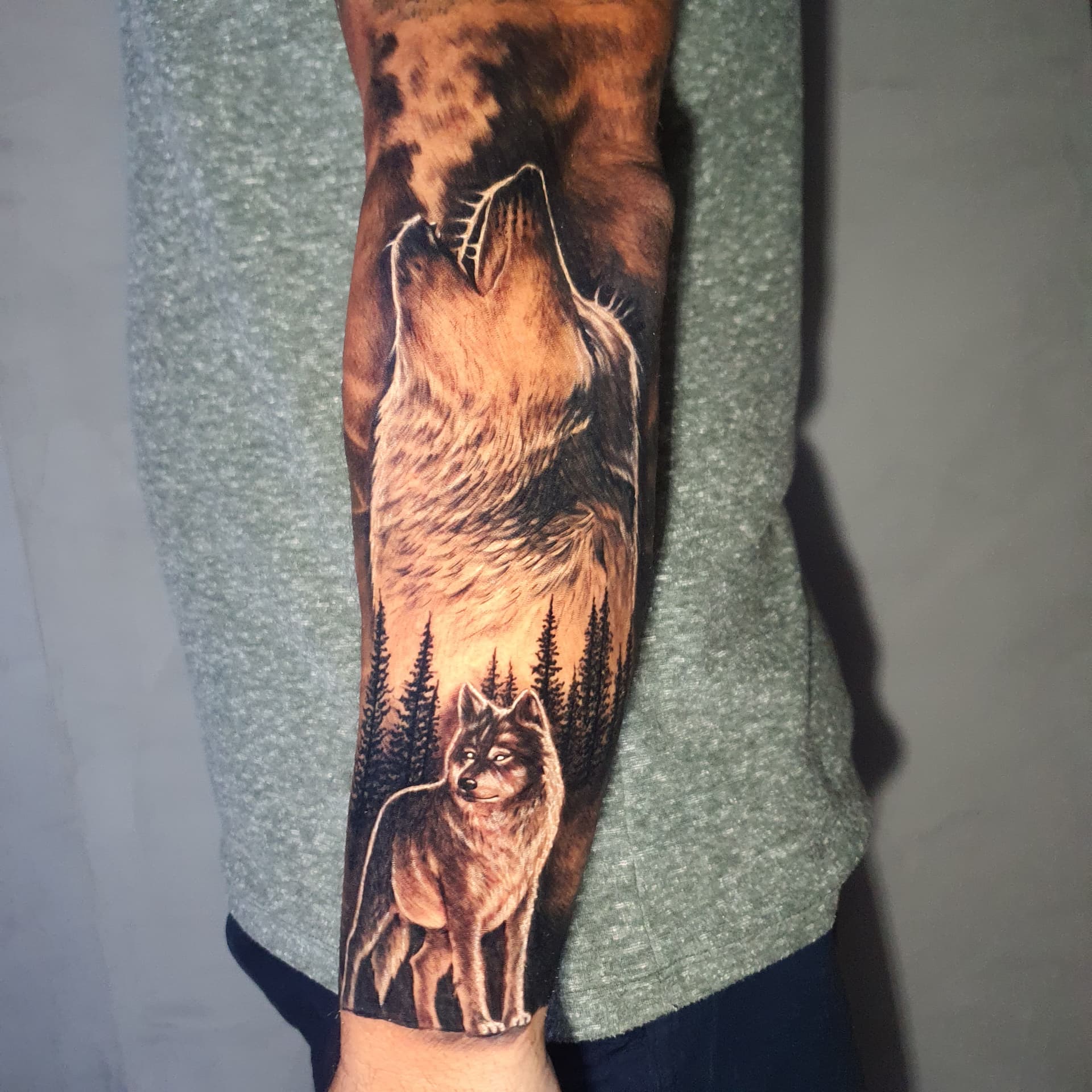 Lobo Uivando — Realismo cover up no antebraço, por Luiz Henrique